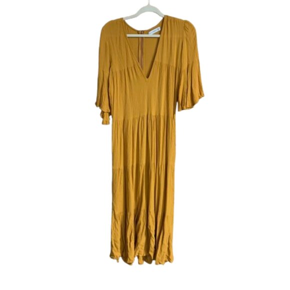 Faithfull The Brand Melia Arwen Tiered Butterscotch USA 8 / Large Midi Dress EUC - Picture 2 of 12
